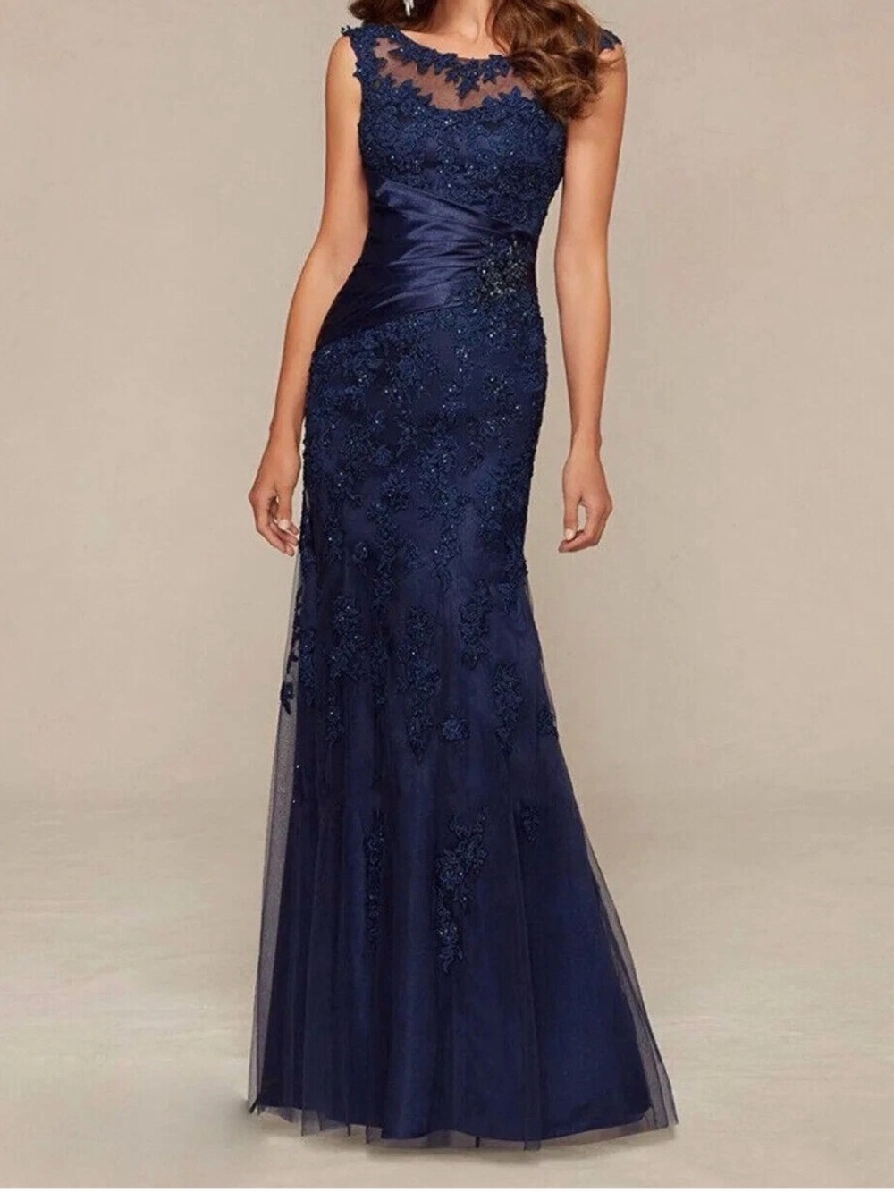 MGNY Madeline Gardner Navy Blue Lace Evening Gown – Size 14